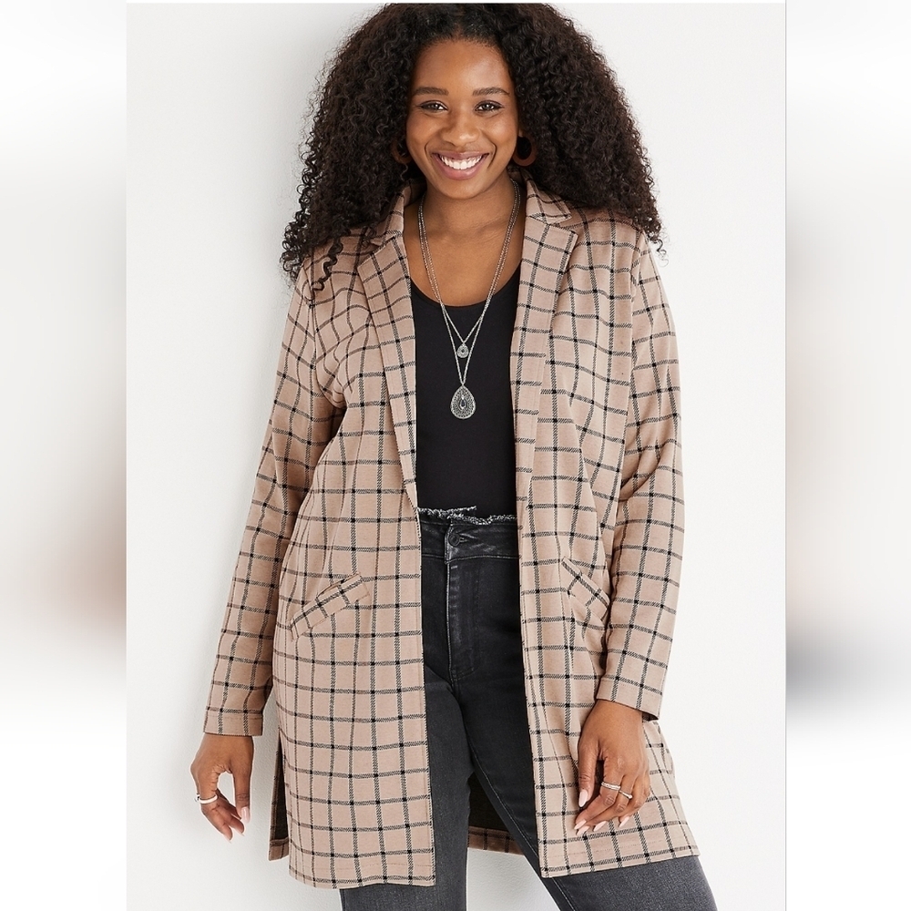 Maurices Tan and Black Check Duster Blazer